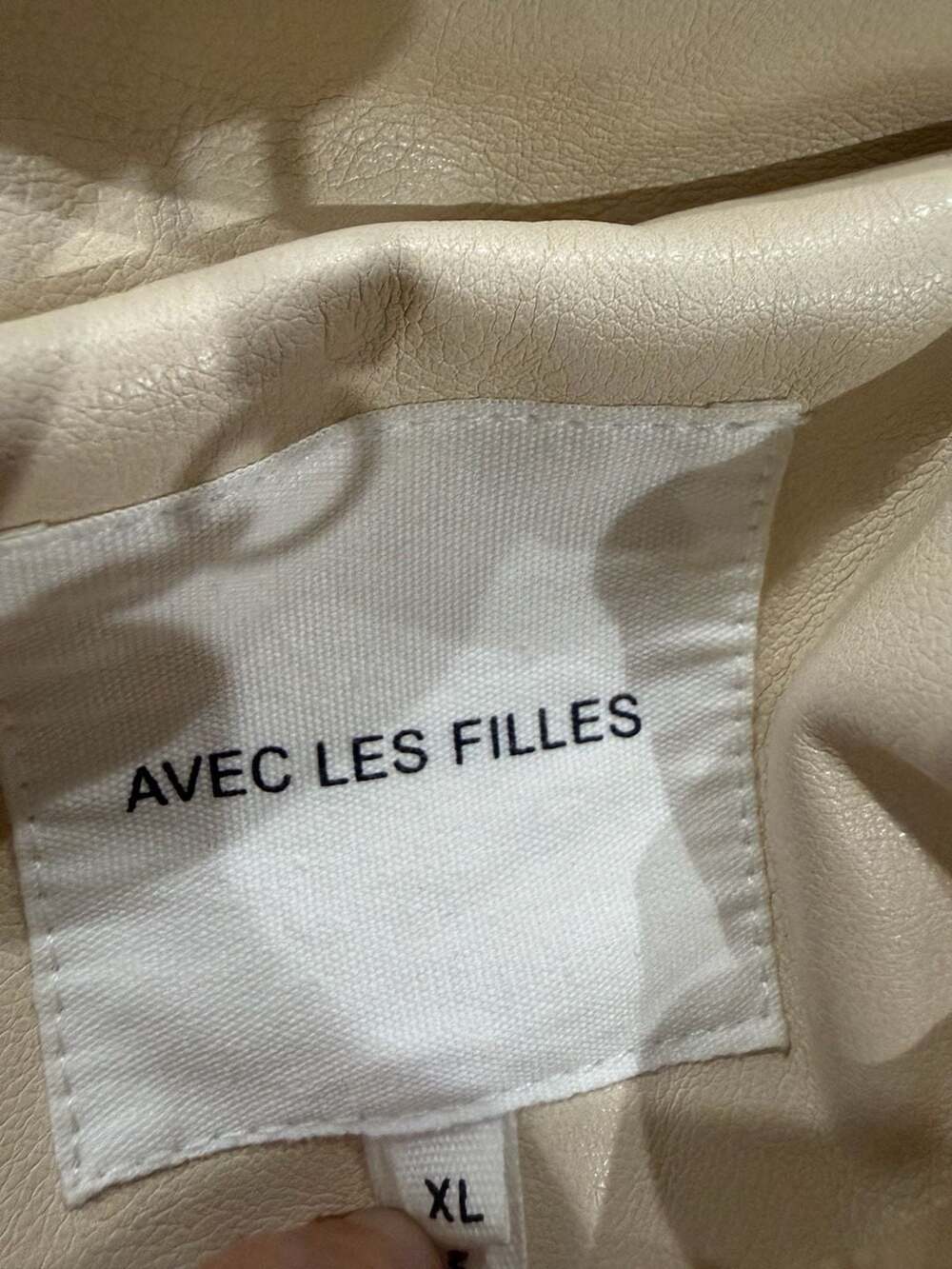 Avec Les Filles XL Cream Faux Leather Trench Coat Belted Jacket Quiet Luxury - Picture 4 of 7